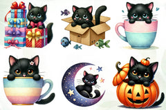 Cute Black Cat Peeking Clipart Bundle - CraftNest - Digital Crafting and Art