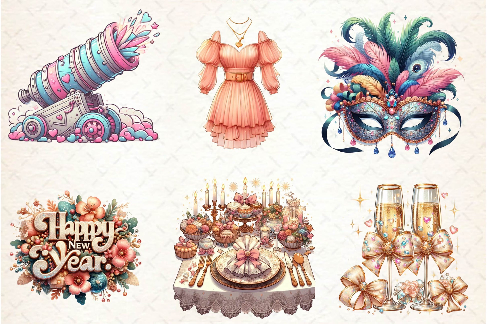 Coquette Happy New Year Party Clipart Bundle - CraftNest - Digital Crafting and Art