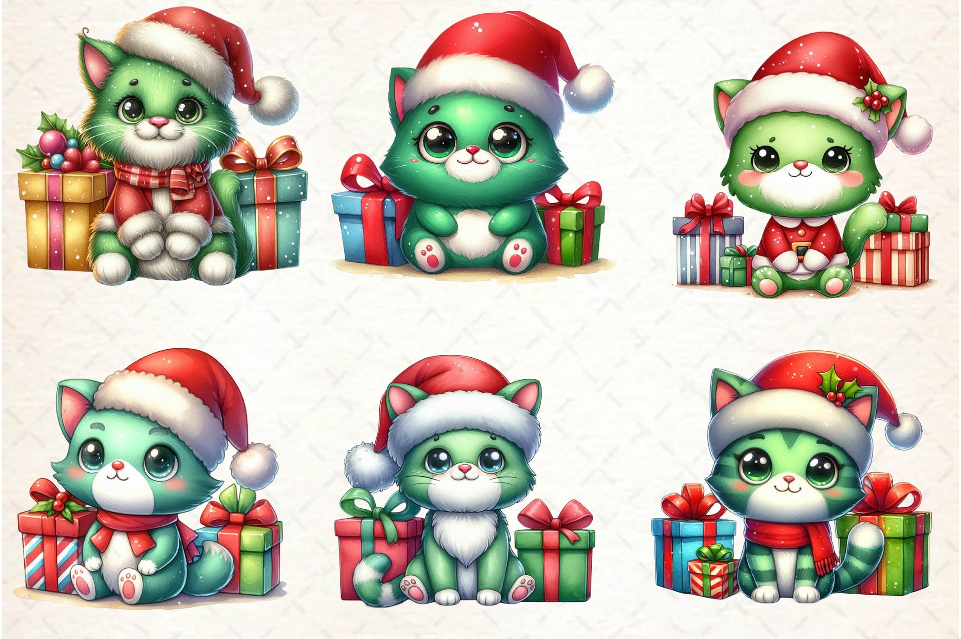 Cute Green Christmas Cat Clipart Bundle - CraftNest - Digital Crafting and Art