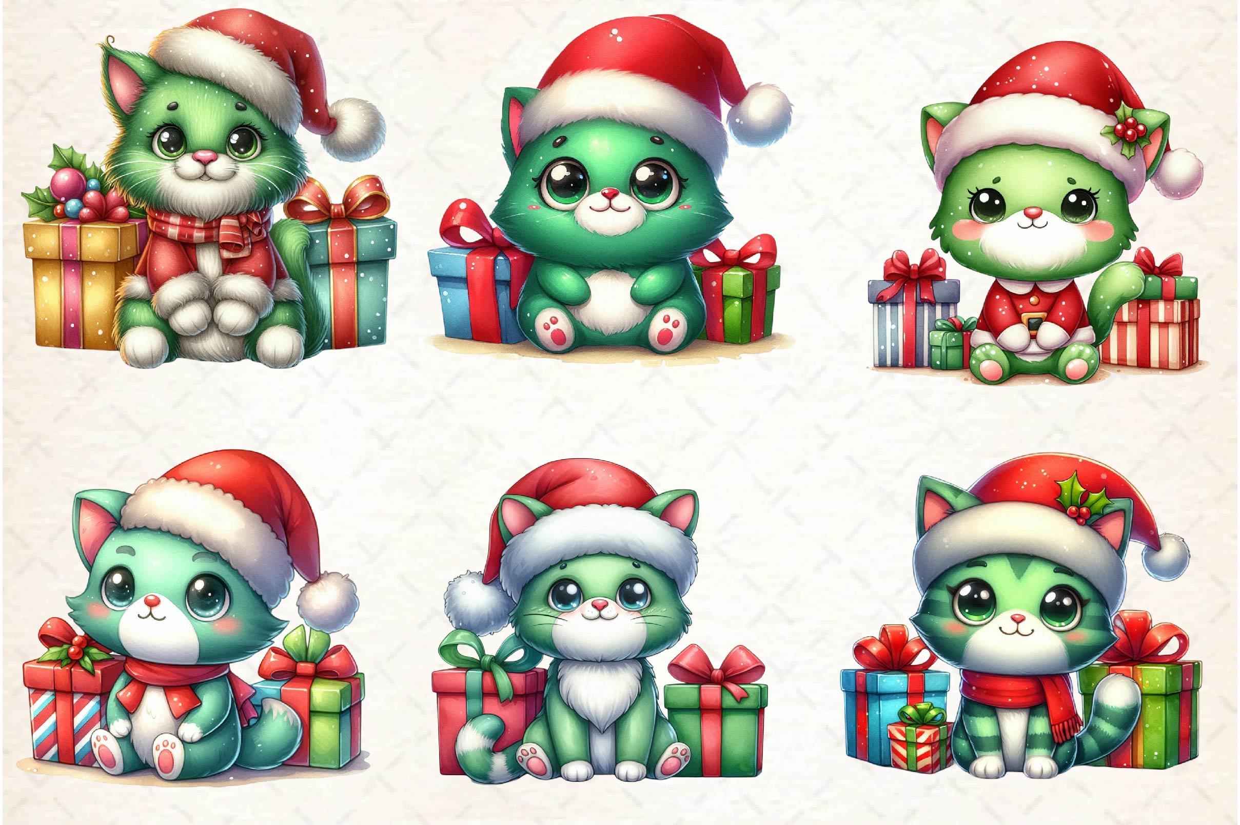 Cute Green Christmas Cat Clipart Bundle - CraftNest - Digital Crafting and Art