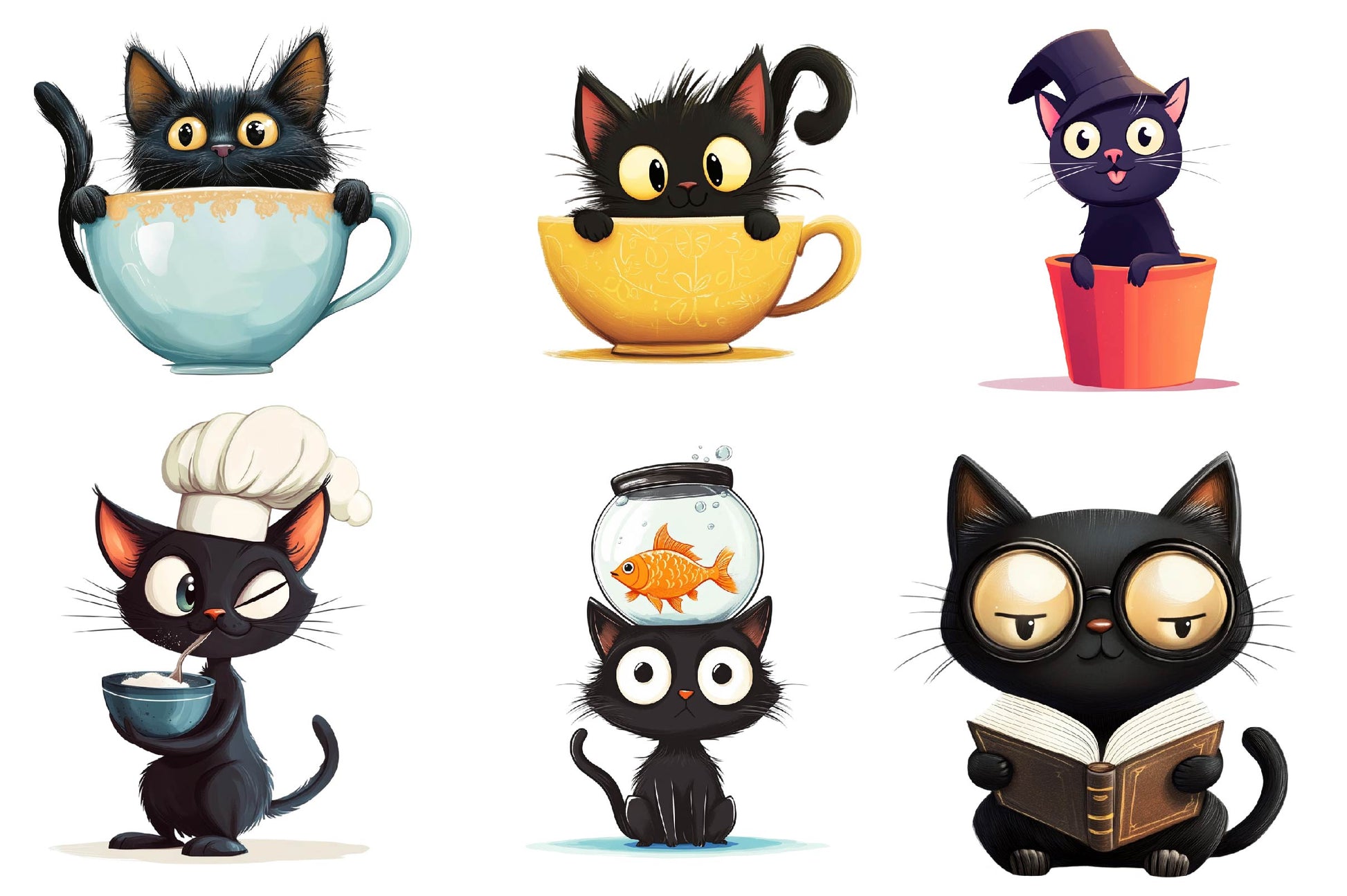 Quirky Funny Black Cat Clipart Bundle - CraftNest - Digital Crafting and Art