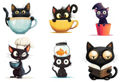 Quirky Funny Black Cat Clipart Bundle - CraftNest - Digital Crafting and Art