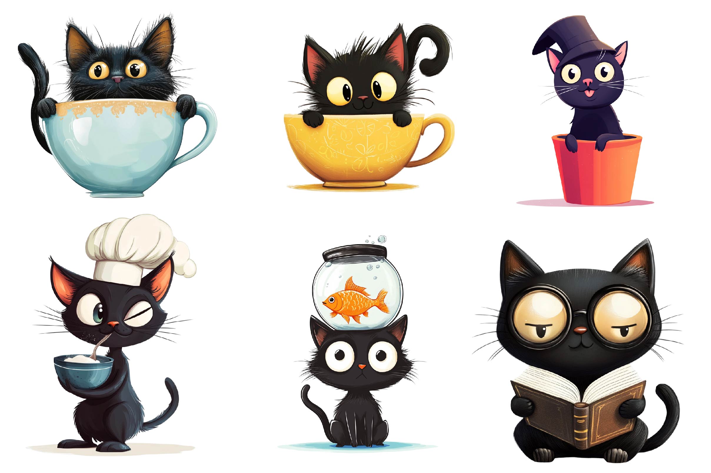 Quirky Funny Black Cat Clipart Bundle - CraftNest - Digital Crafting and Art