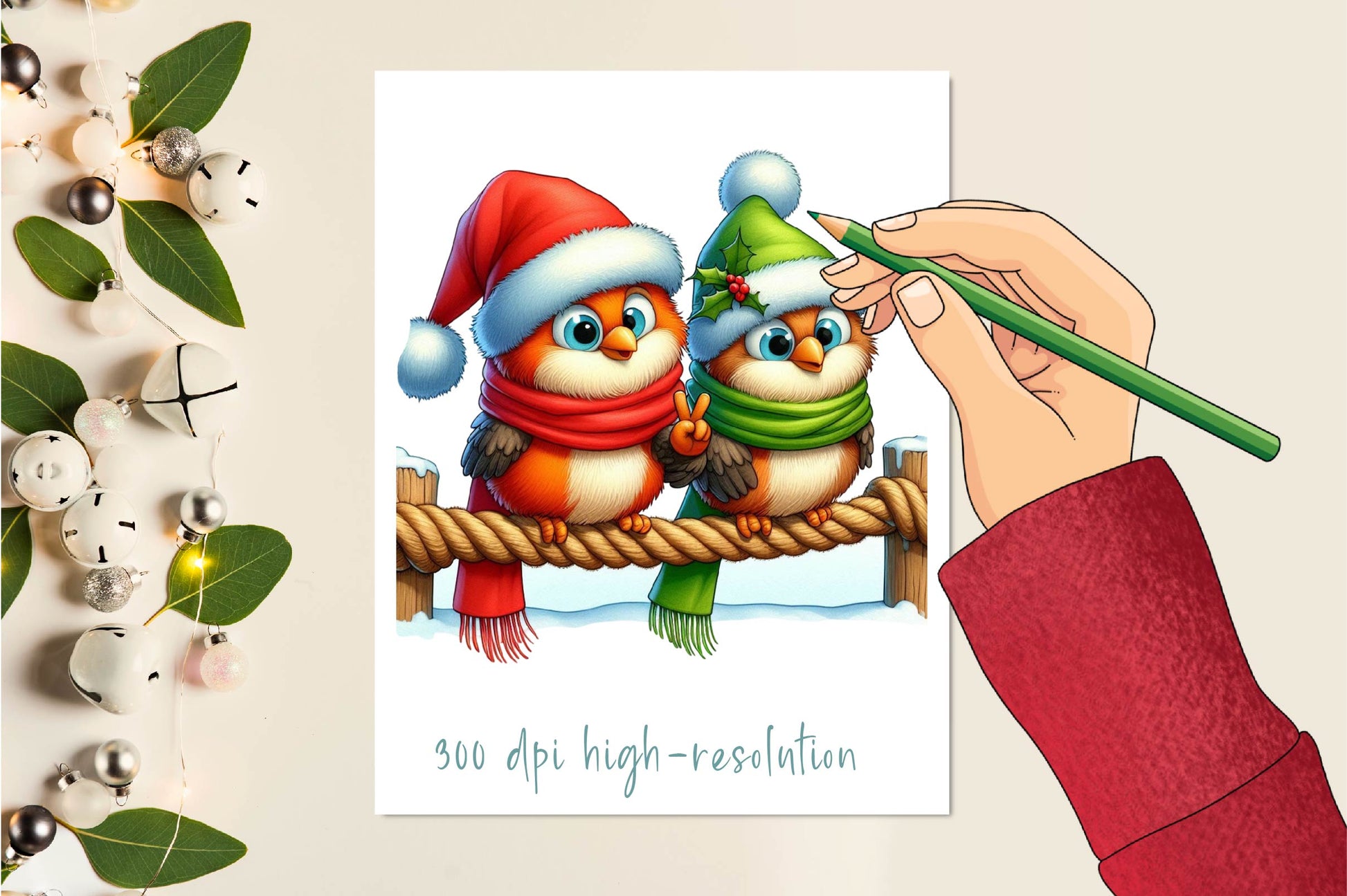 Christmas Funny Birds On Rope Clipart Bundle - CraftNest - Digital Crafting and Art