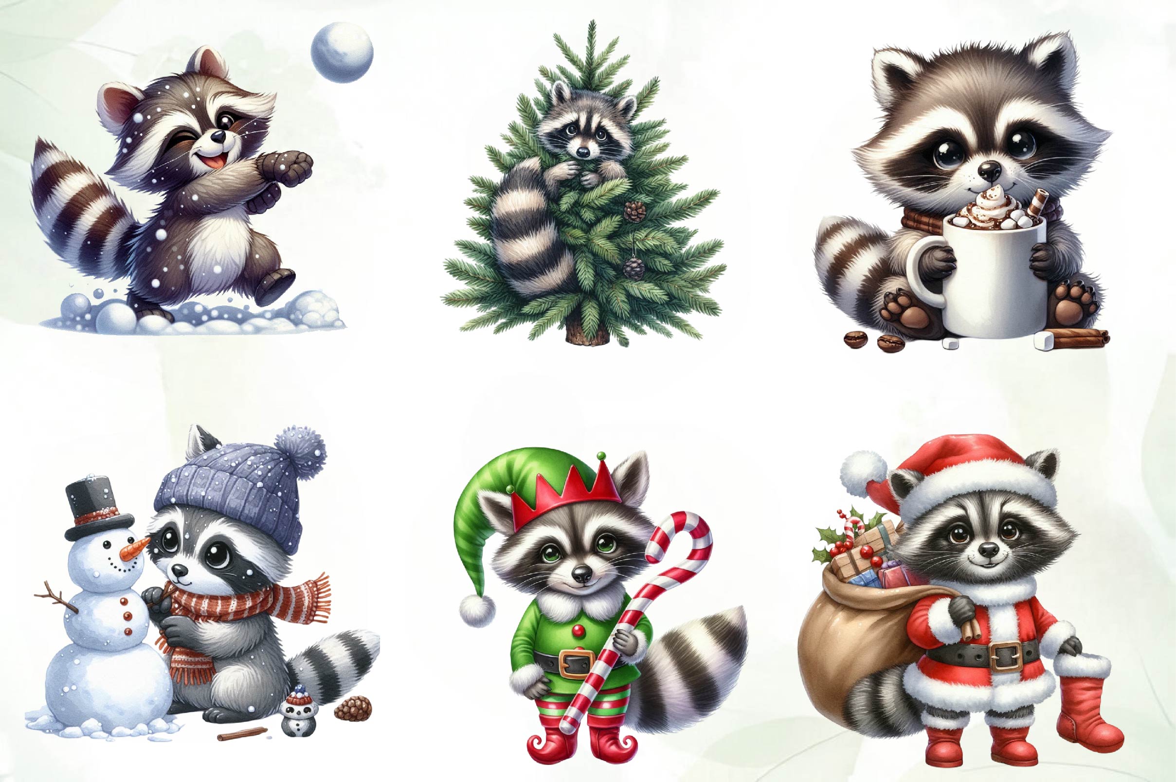 Funny Christmas Raccoon Clipart Bundle - CraftNest - Digital Crafting and Art