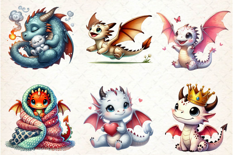 Cute Fantasy Baby Dragons Clipart Bundle - CraftNest - Digital Crafting and Art