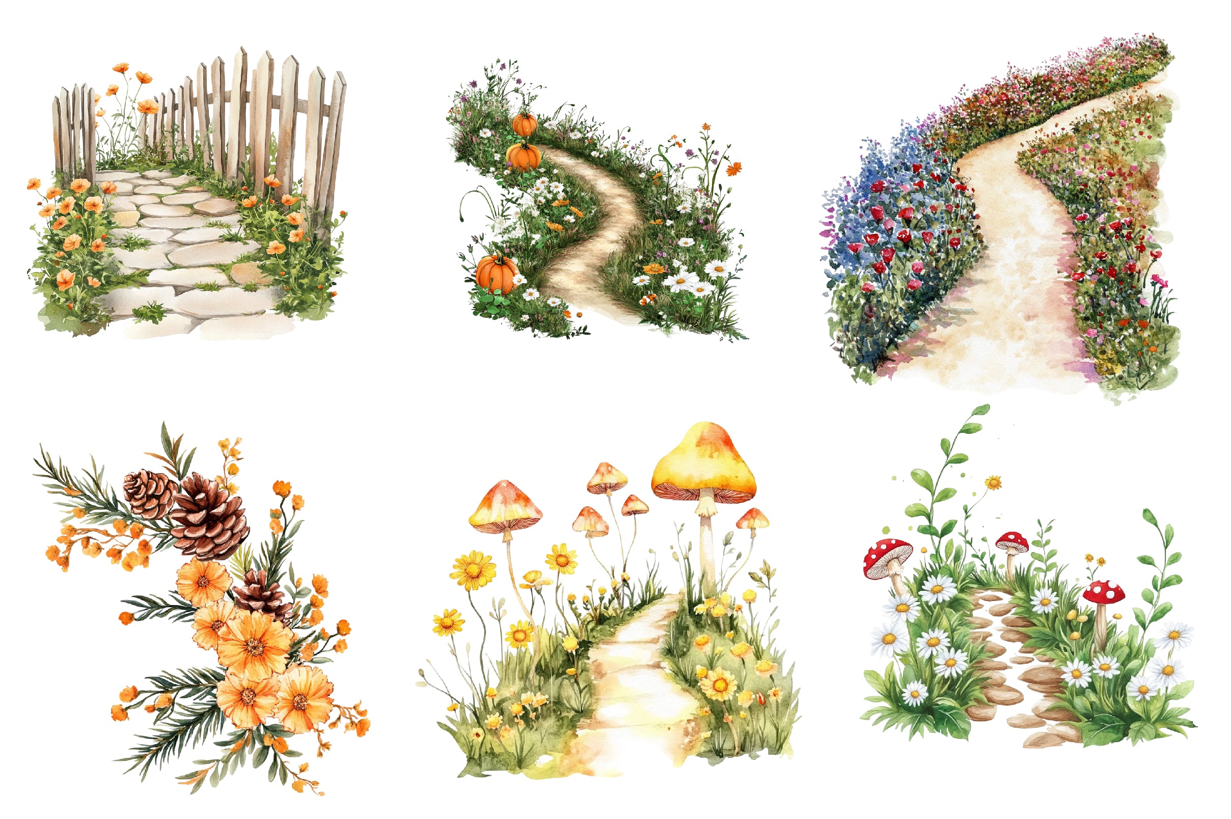 Fall Wildflowers Pathway Clipart Bundle - CraftNest - Digital Crafting and Art