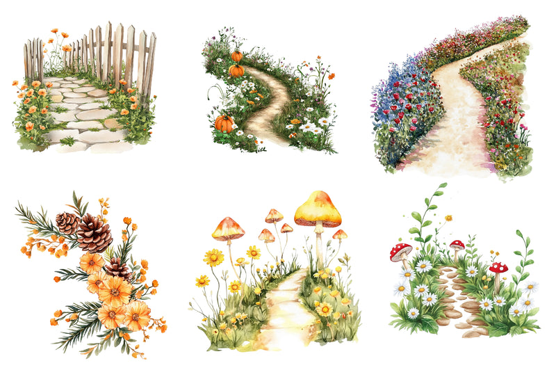 Fall Wildflowers Pathway Clipart Bundle - CraftNest - Digital Crafting and Art