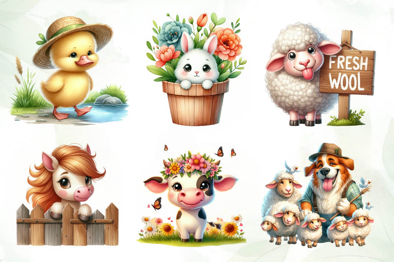 Cute On The Farm On The Animals Clipart Bundle - CraftNest - Digital Crafting and Art