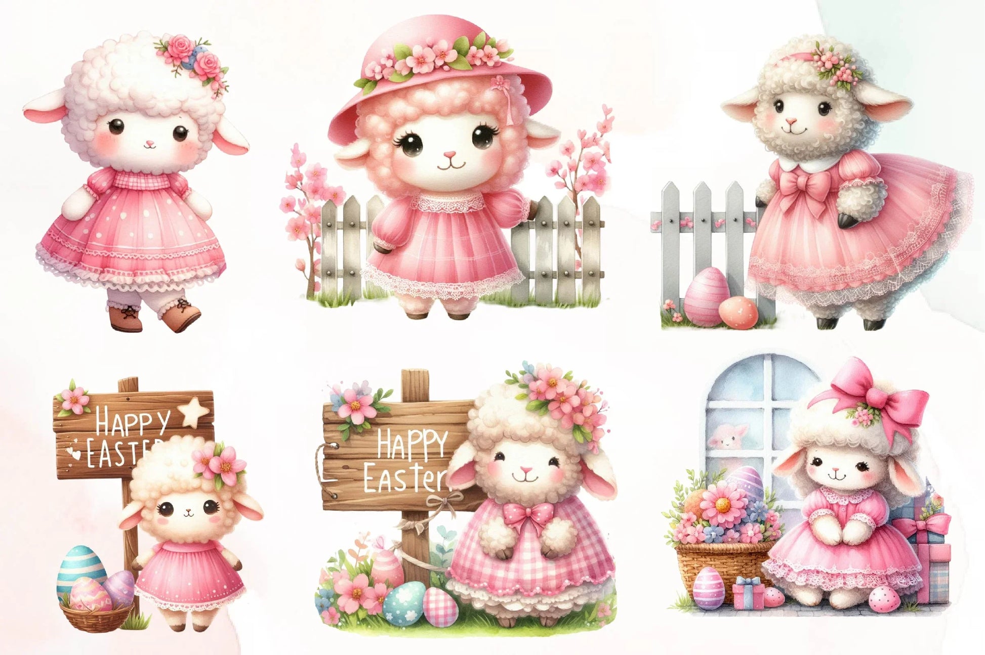Easter Cute Easter Sheeps Clipart Bundle - CraftNest - Digital Crafting and Art