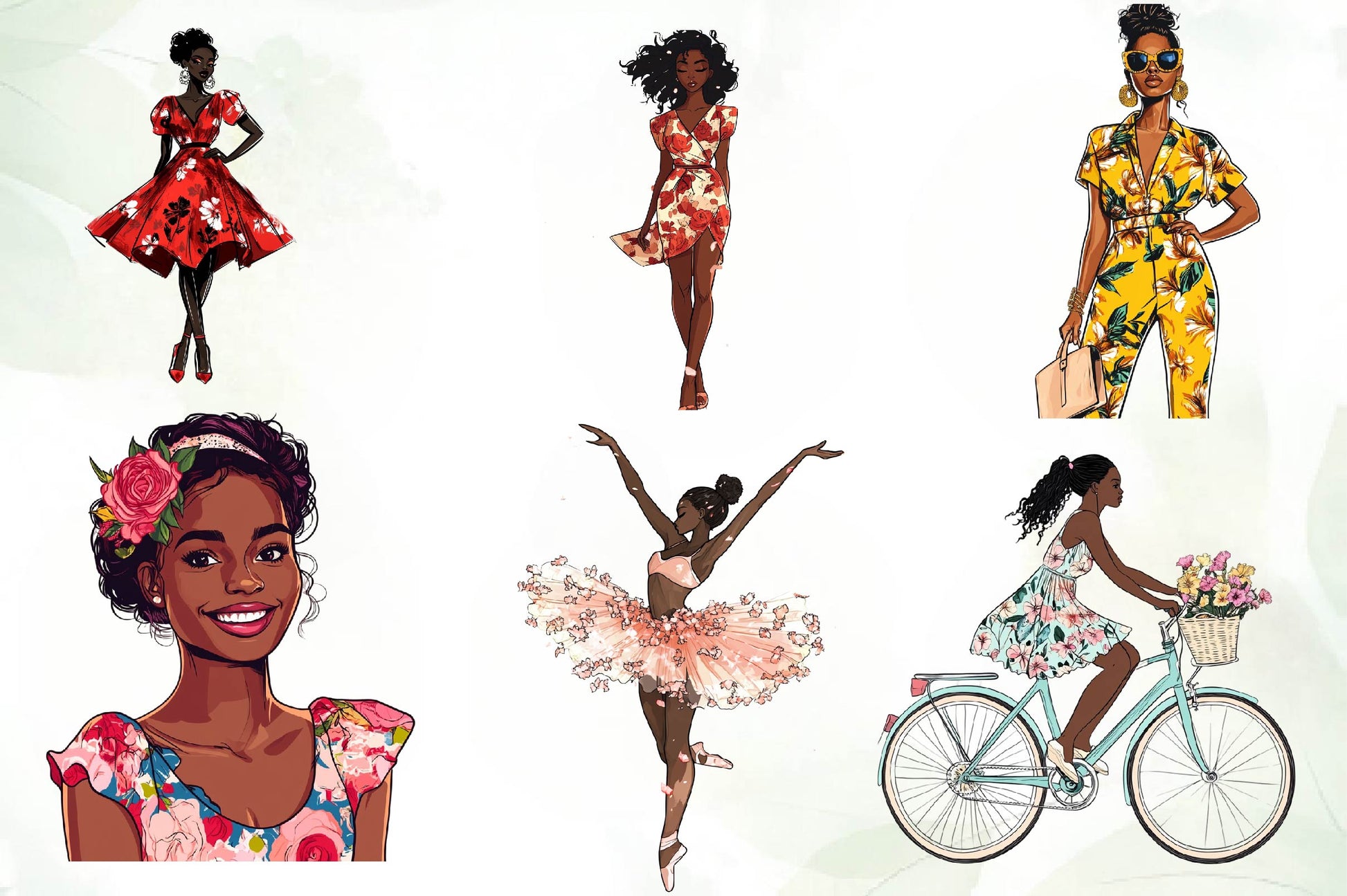 Floral Dress Black Girls Clipart Bundle - CraftNest - Digital Crafting and Art