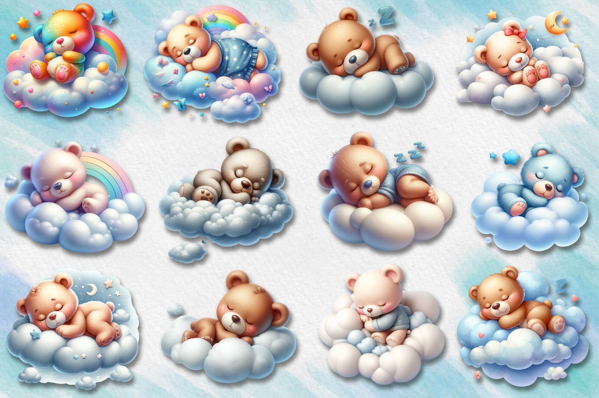 Sleeping Baby Teddy Bears Clipart Bundle - CraftNest - Digital Crafting and Art