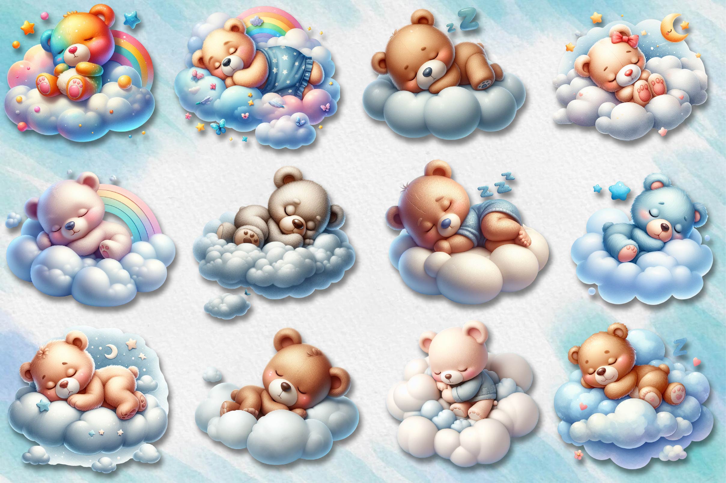 Sleeping Baby Teddy Bears Clipart Bundle - CraftNest - Digital Crafting and Art