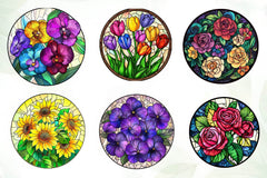 Floral Round Stained Glass Clipart Bundle - CraftNest - Digital Crafting and Art