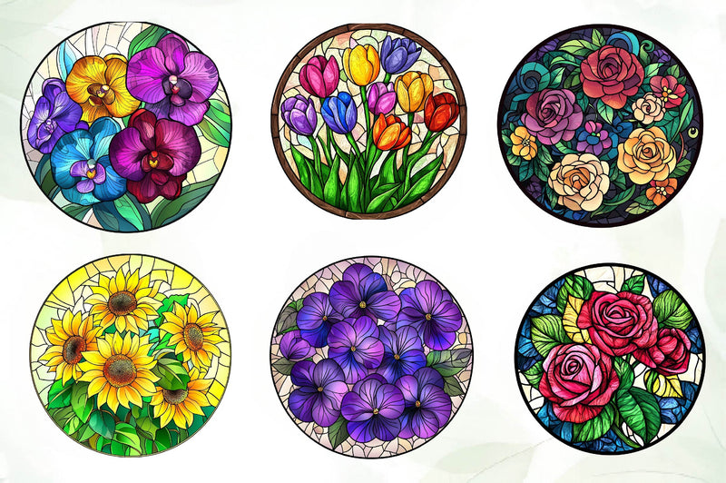 Floral Round Stained Glass Clipart Bundle - CraftNest - Digital Crafting and Art