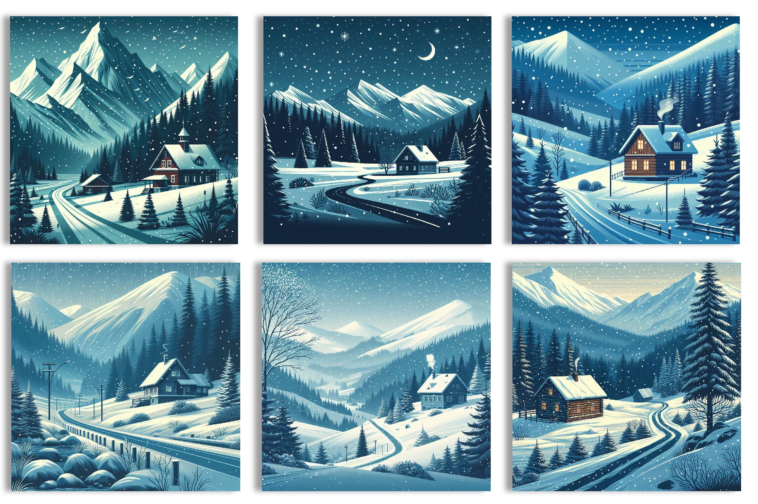 Winter Mountain Background Clipart Bundle - CraftNest - Digital Crafting and Art