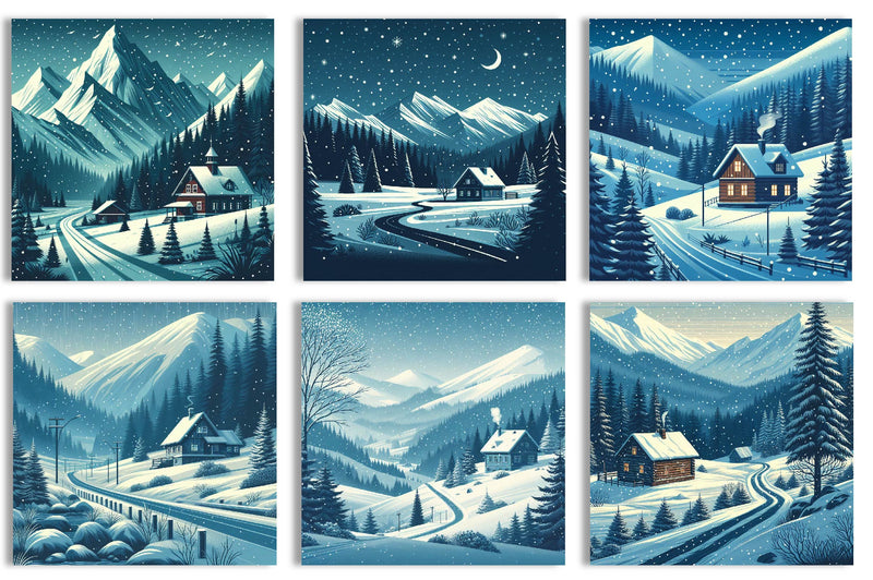 Winter Mountain Background Clipart Bundle - CraftNest - Digital Crafting and Art