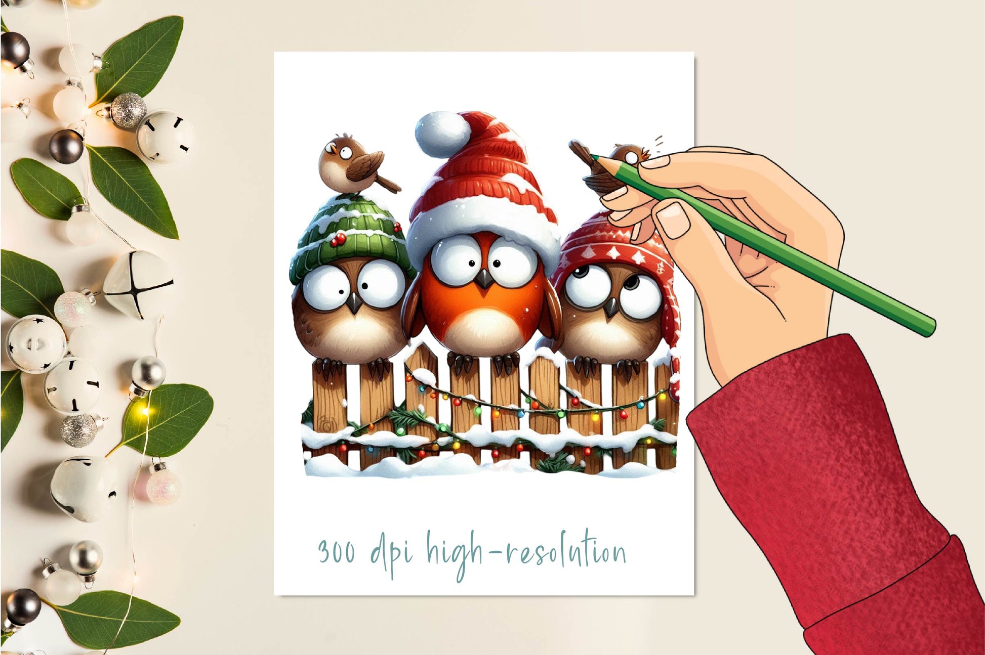 Christmas Bird On Fence Clipart Bundle - CraftNest - Digital Crafting and Art