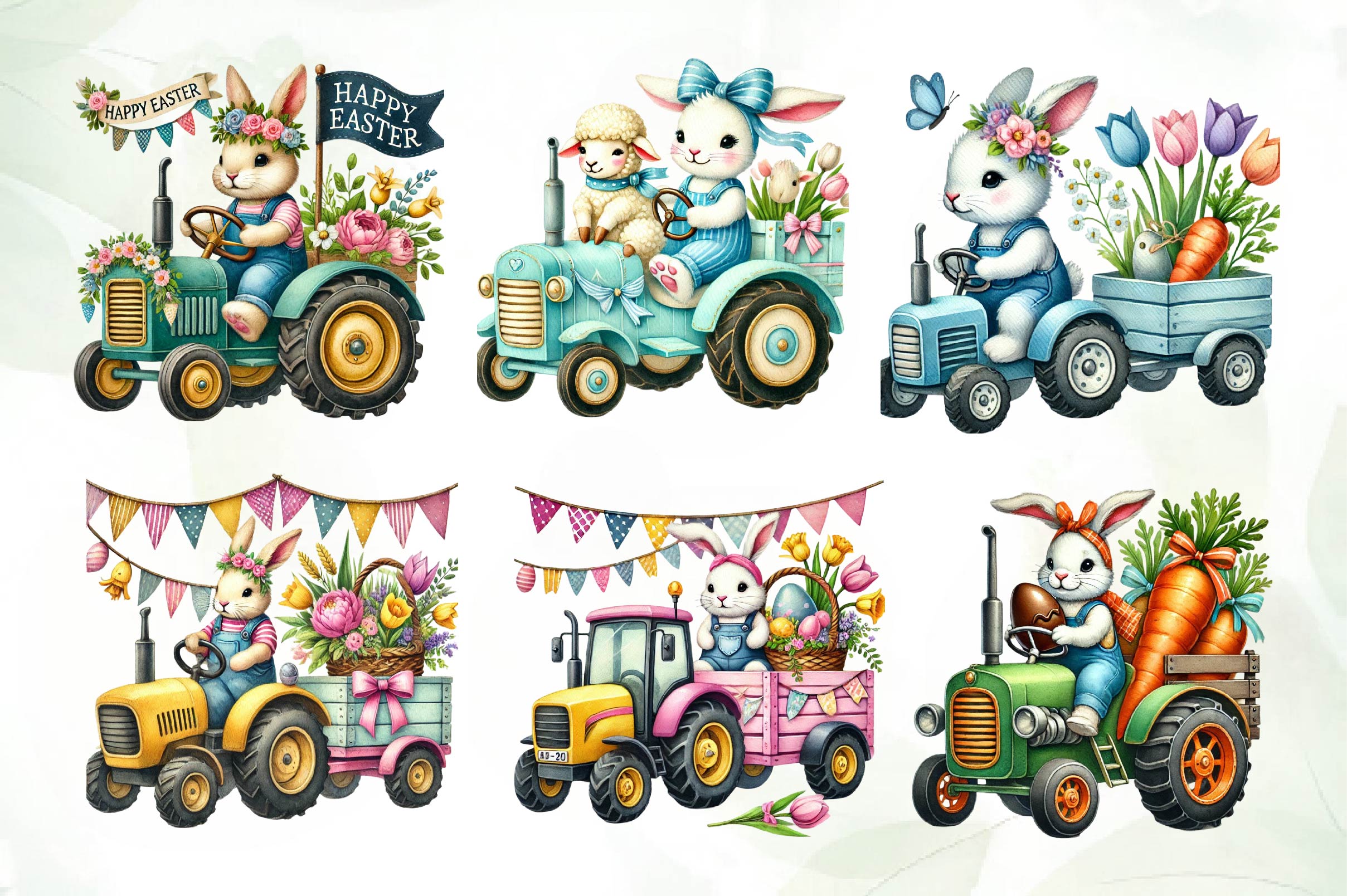 Easter Bunny Tractor Clipart Bundle - CraftNest - Digital Crafting and Art
