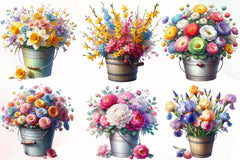 Spring Flower Bucket Clipart Bundle - CraftNest - Digital Crafting and Art