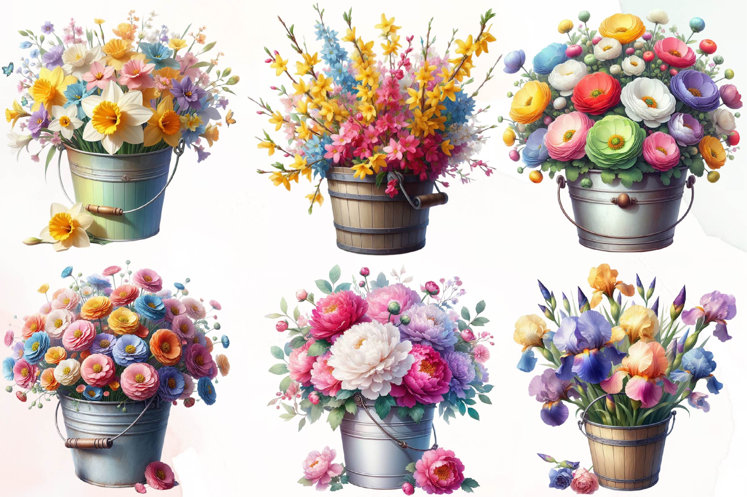 Spring Flower Bucket Clipart Bundle - CraftNest - Digital Crafting and Art