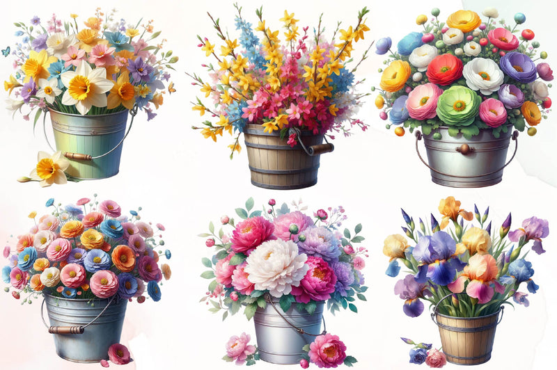 Spring Flower Bucket Clipart Bundle - CraftNest - Digital Crafting and Art