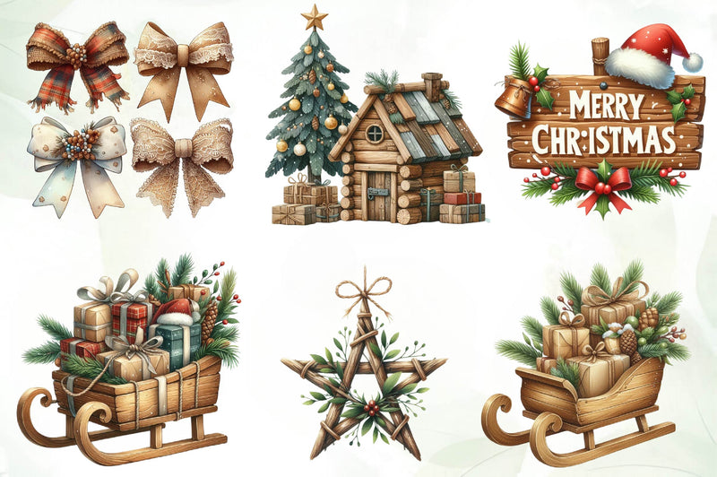 Warm Rustic Christmas Clipart Bundle - CraftNest - Digital Crafting and Art