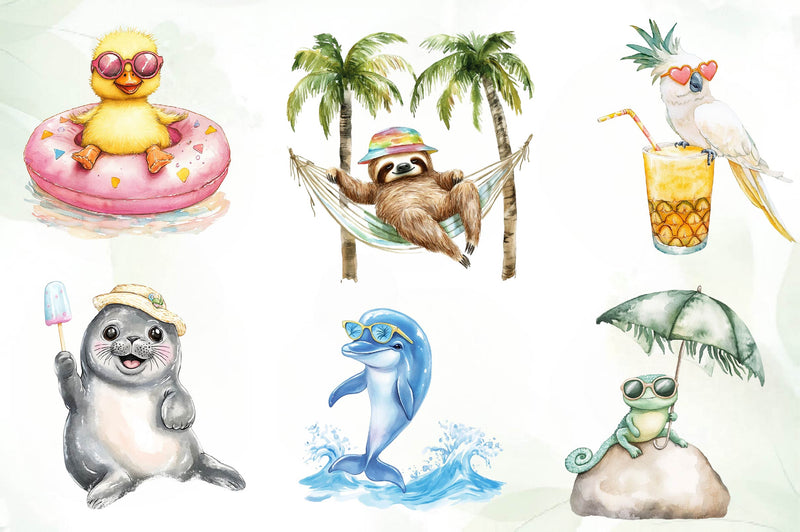 Cartoon Beach Pals Animal Clipart Bundle - CraftNest - Digital Crafting and Art