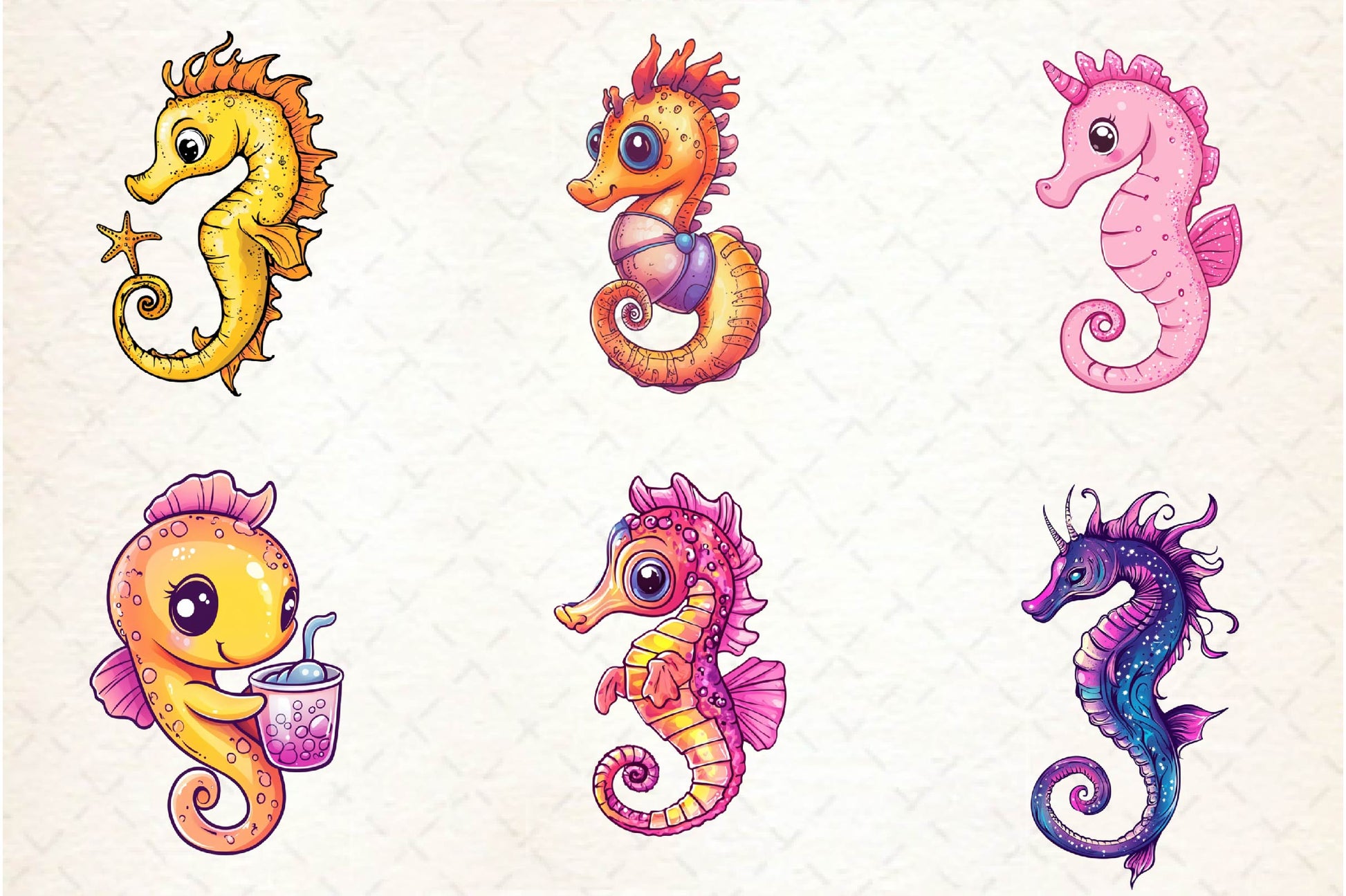 Summer Cute Sea Horse Clipart Bundle - CraftNest - Digital Crafting and Art