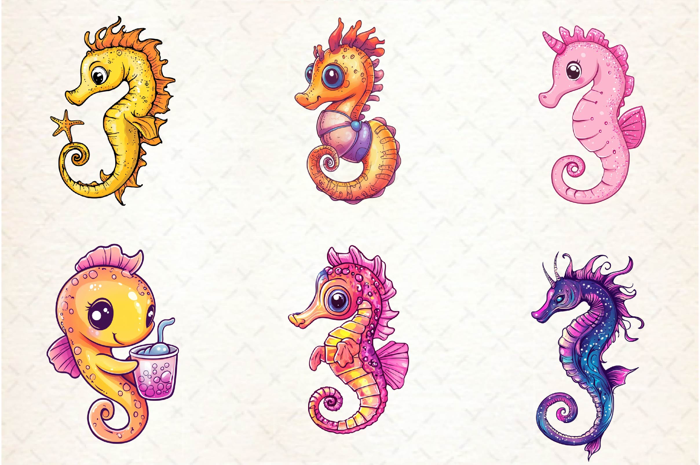 Summer Cute Sea Horse Clipart Bundle - CraftNest - Digital Crafting and Art