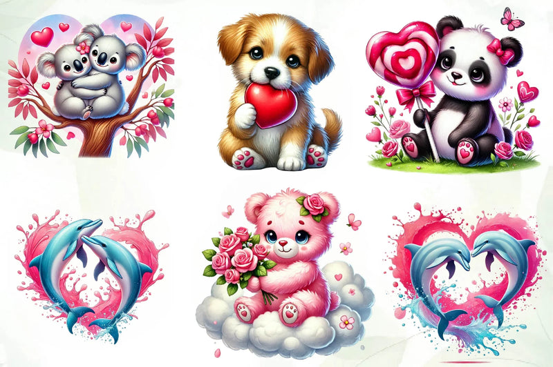 Pink Valentines Animals Clipart Bundle - CraftNest - Digital Crafting and Art