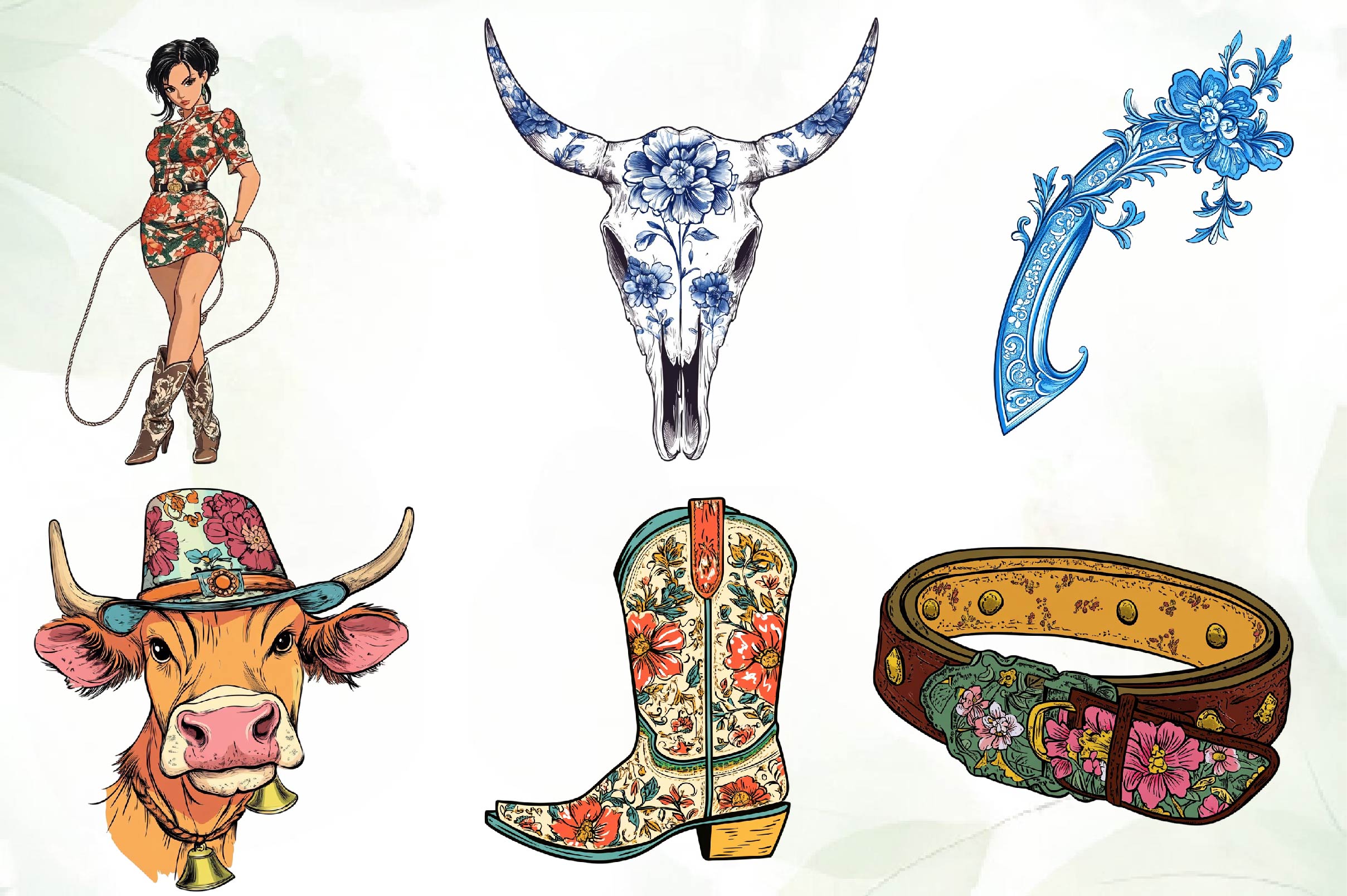 Cute Chinoiserie Cowgirl Clipart Bundle - CraftNest - Digital Crafting and Art