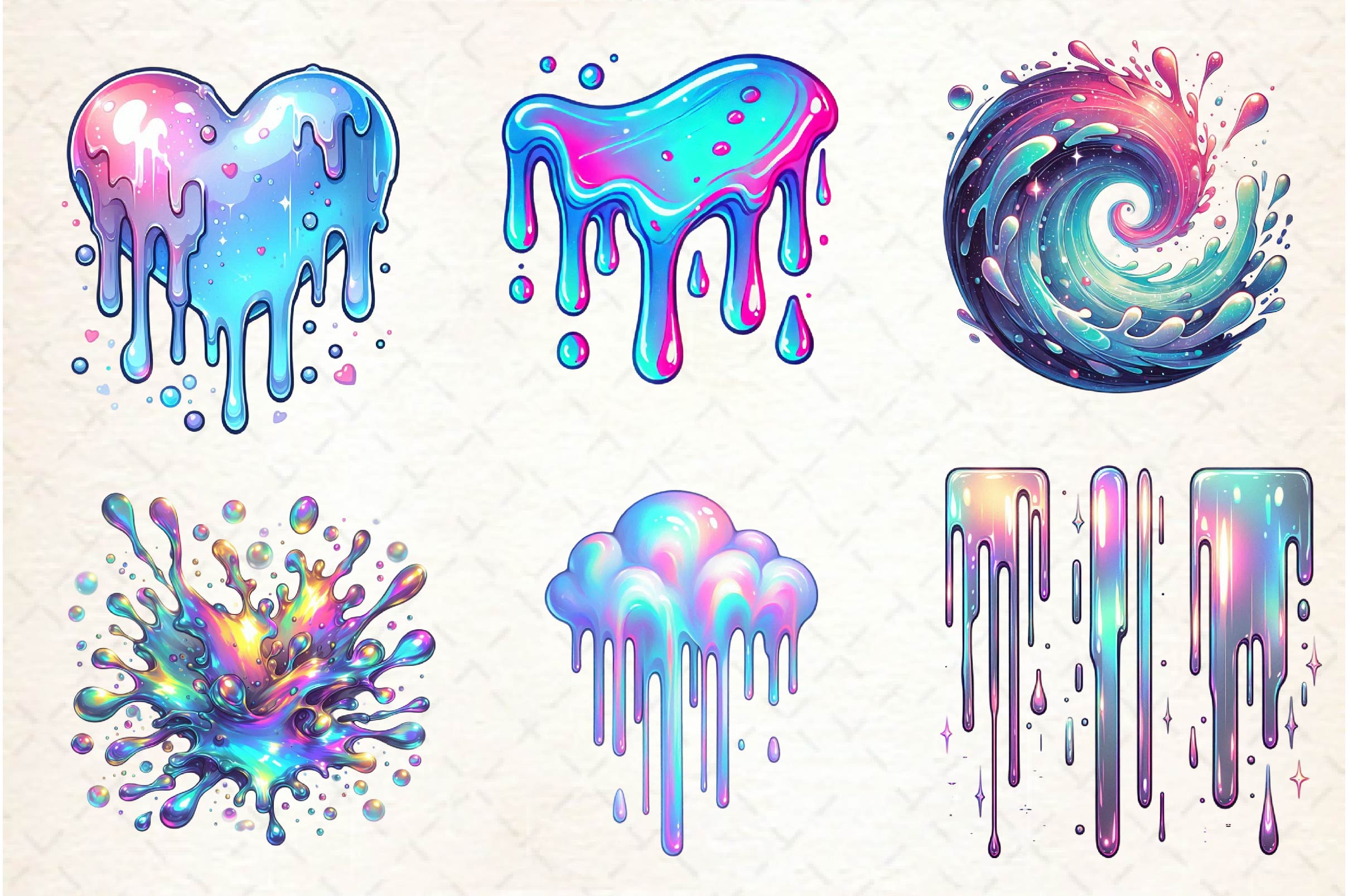 Holographic Drips And Splashes Clipart Bundle - CraftNest - Digital Crafting and Art