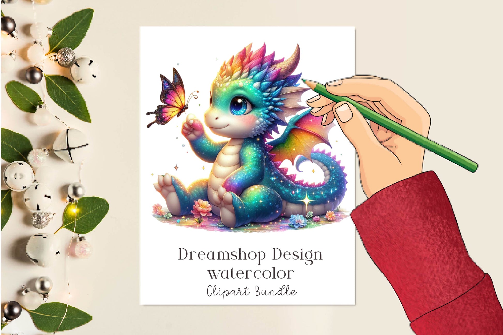 Cute Dragon With Butterfly Clipart Bundle - CraftNest - Digital Crafting and Art