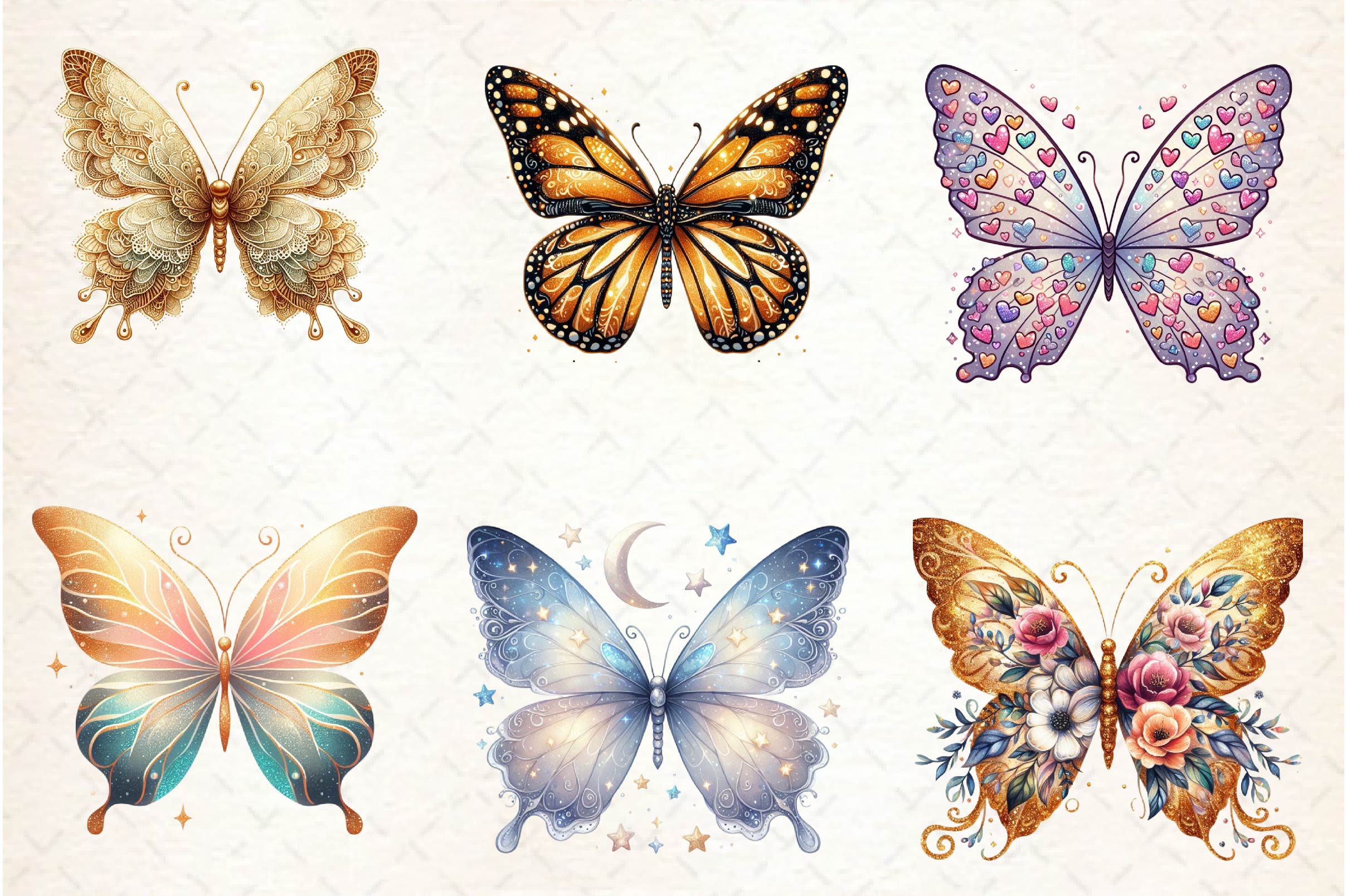 Gold Glitter Butterflies Clipart Bundle - CraftNest - Digital Crafting and Art