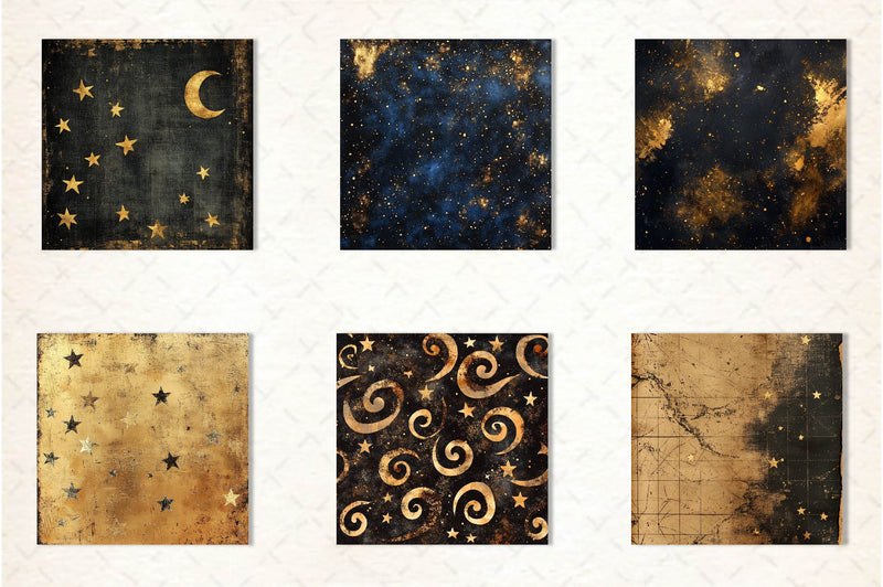 Gold Starry Grunge Digital Paper 1 - CraftNest - Digital Crafting and Art
