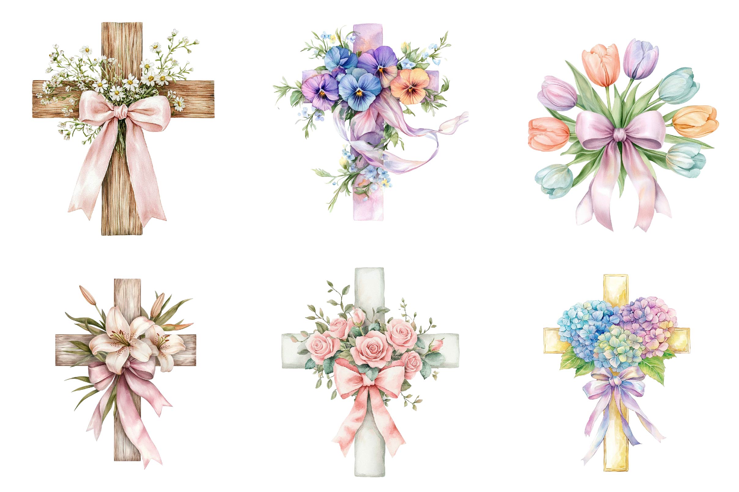 Spring Floral Cross Coquette Bow Clipart Bundle - CraftNest - Digital Crafting and Art
