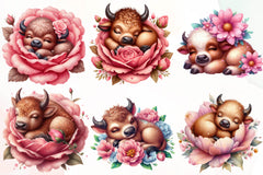 Sleeping American Bison Cow Clipart Bundle - CraftNest - Digital Crafting and Art