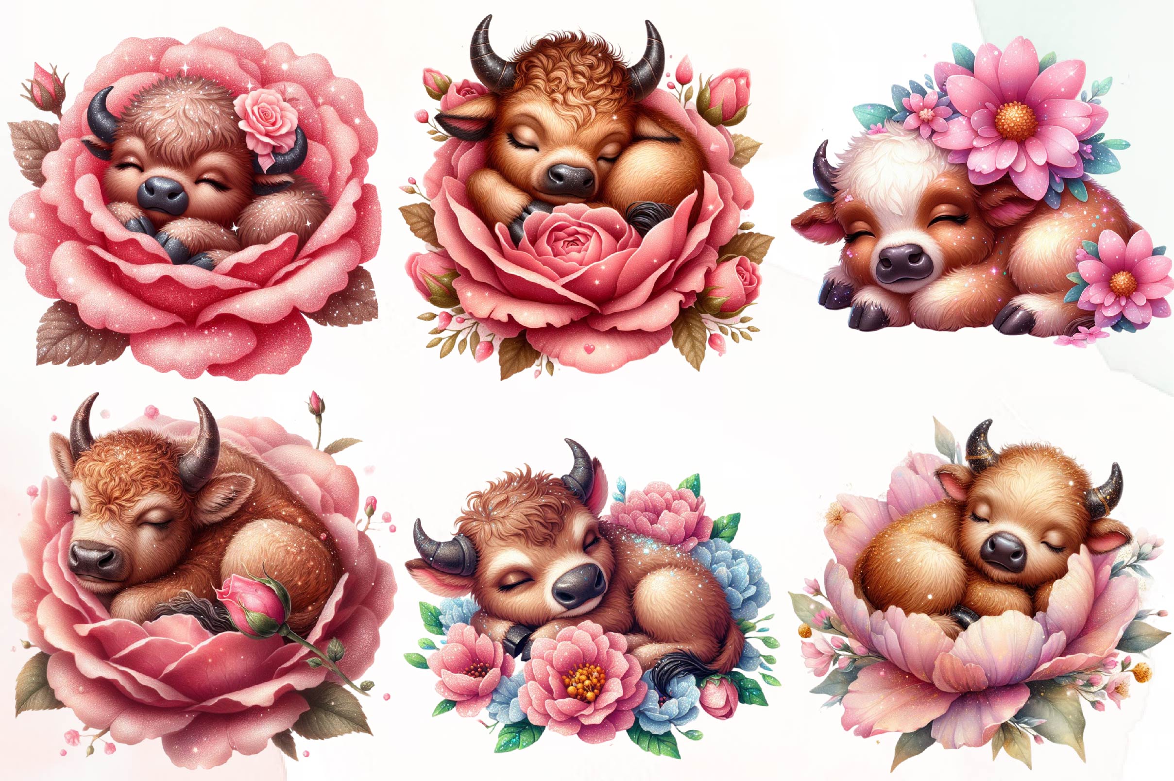 Sleeping American Bison Cow Clipart Bundle - CraftNest - Digital Crafting and Art