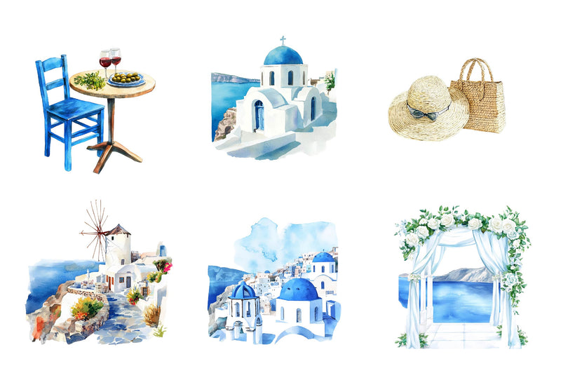 Summer Santorini Vacation Clipart Bundle 1 - CraftNest - Digital Crafting and Art
