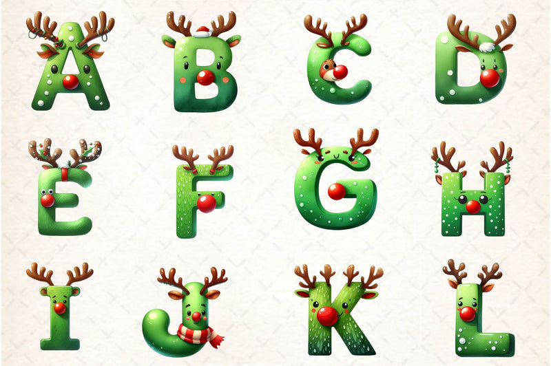 Christmas Reindeer Alphabet Clipart Bundle - CraftNest - Digital Crafting and Art