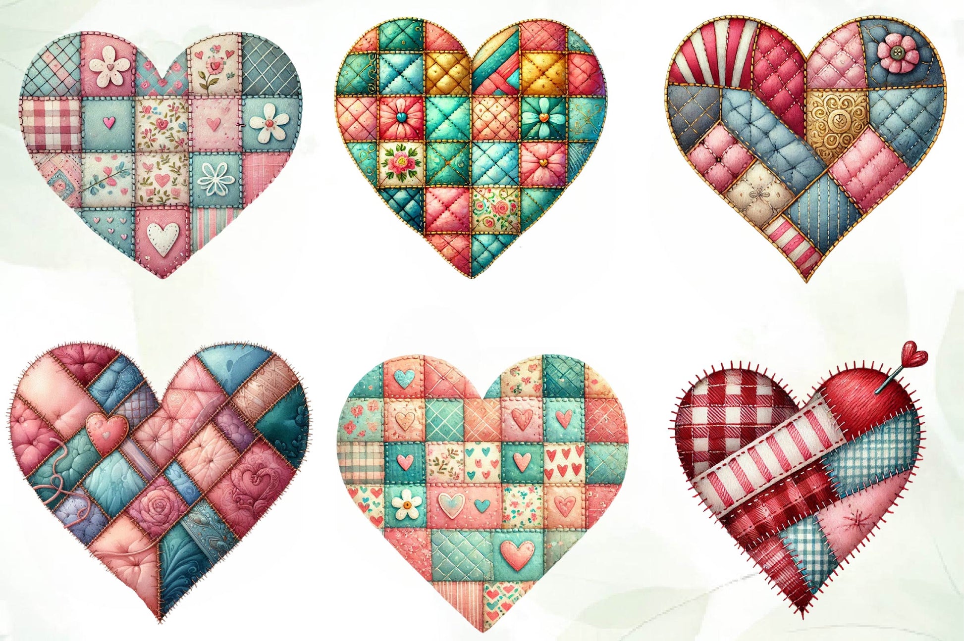 Patchwork Heart Valentines Day Clipart Bundle - CraftNest - Digital Crafting and Art