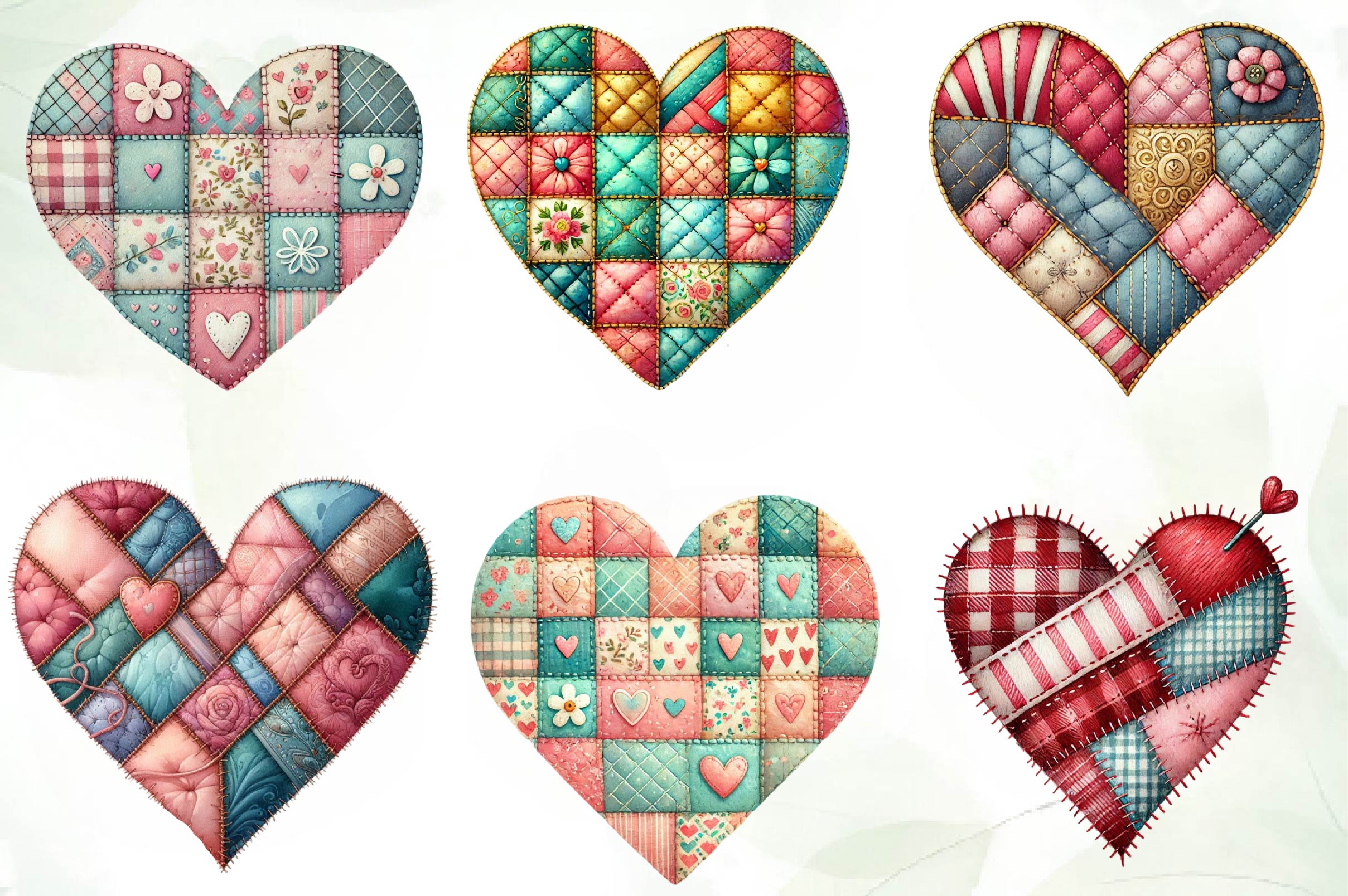 Patchwork Heart Valentines Day Clipart Bundle - CraftNest - Digital Crafting and Art
