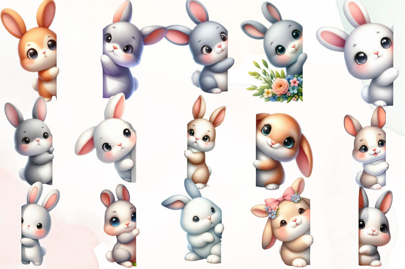 Bunny Peeking Around Corner Clipart Bundle - CraftNest - Digital Crafting and Art