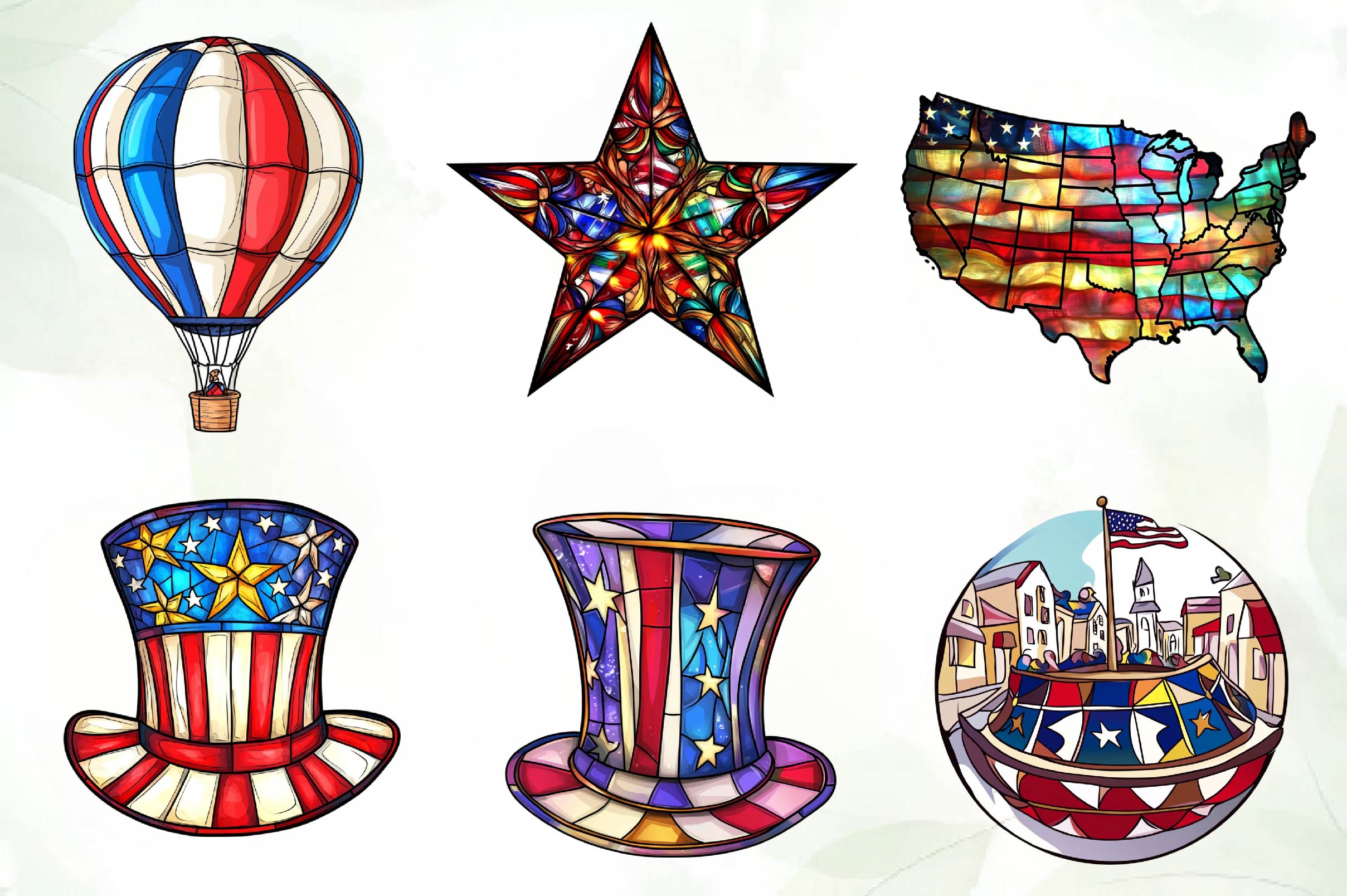 Round Stained Glass 4th Of July Clipart Bundle 2 - CraftNest - Digital Crafting and Art