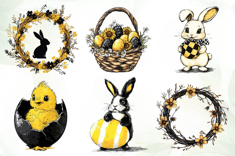 Black And Yellow Easter Clipart Bundle - CraftNest - Digital Crafting and Art