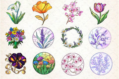 Round Stained Glass Spring Little Flower Clipart Bundle - CraftNest - Digital Crafting and Art