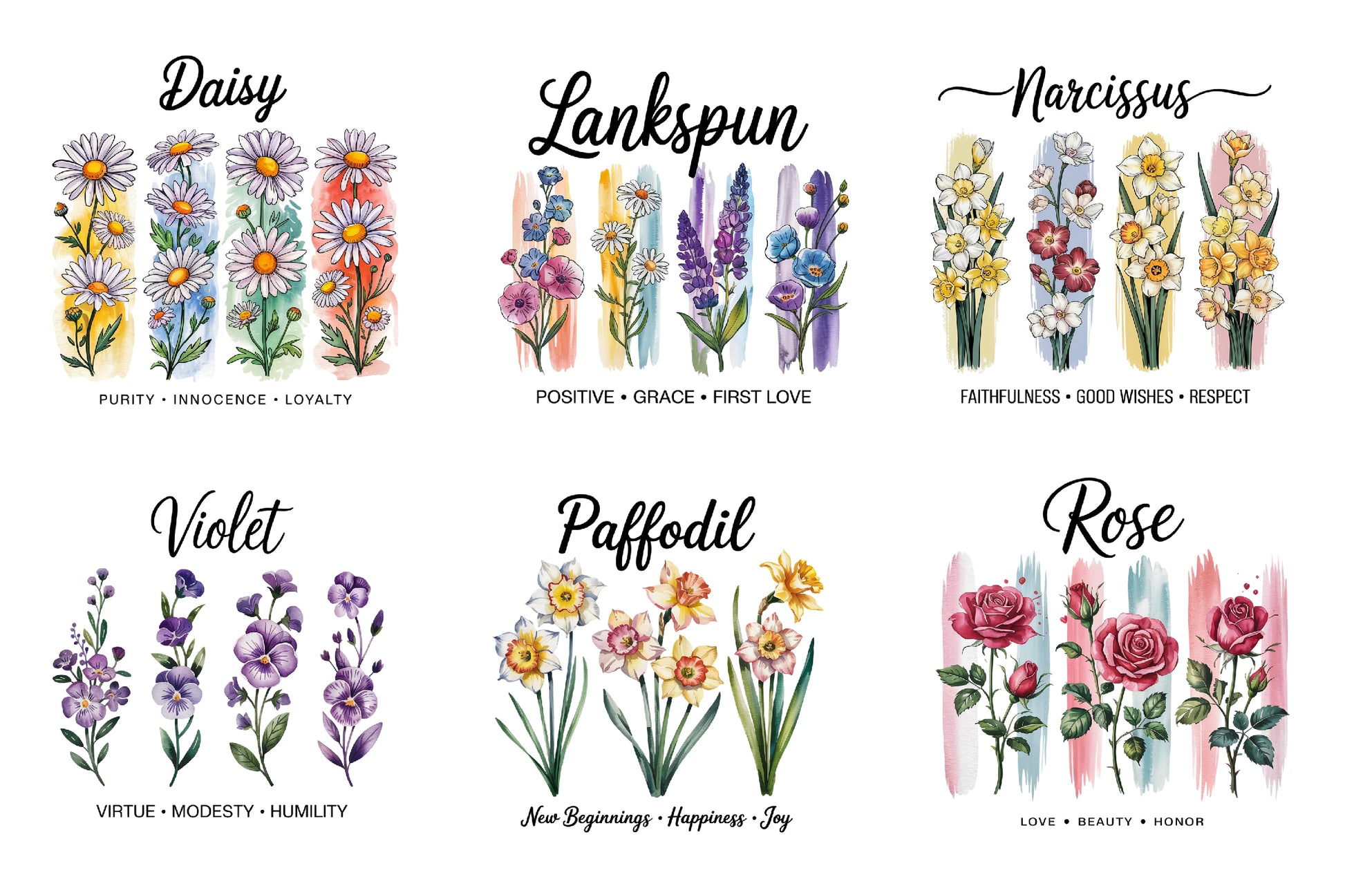 Birth Month Flower Brushstrokes Clipart Bundle - CraftNest - Digital Crafting and Art