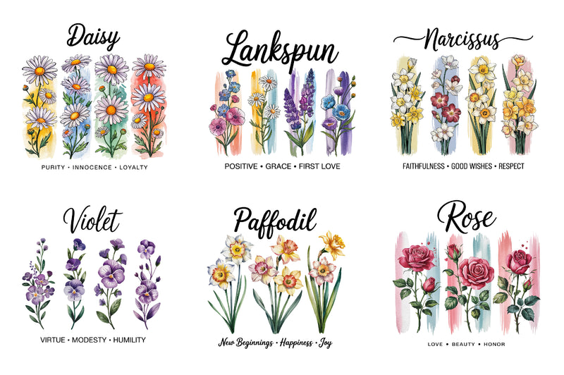 Birth Month Flower Brushstrokes Clipart Bundle - CraftNest - Digital Crafting and Art