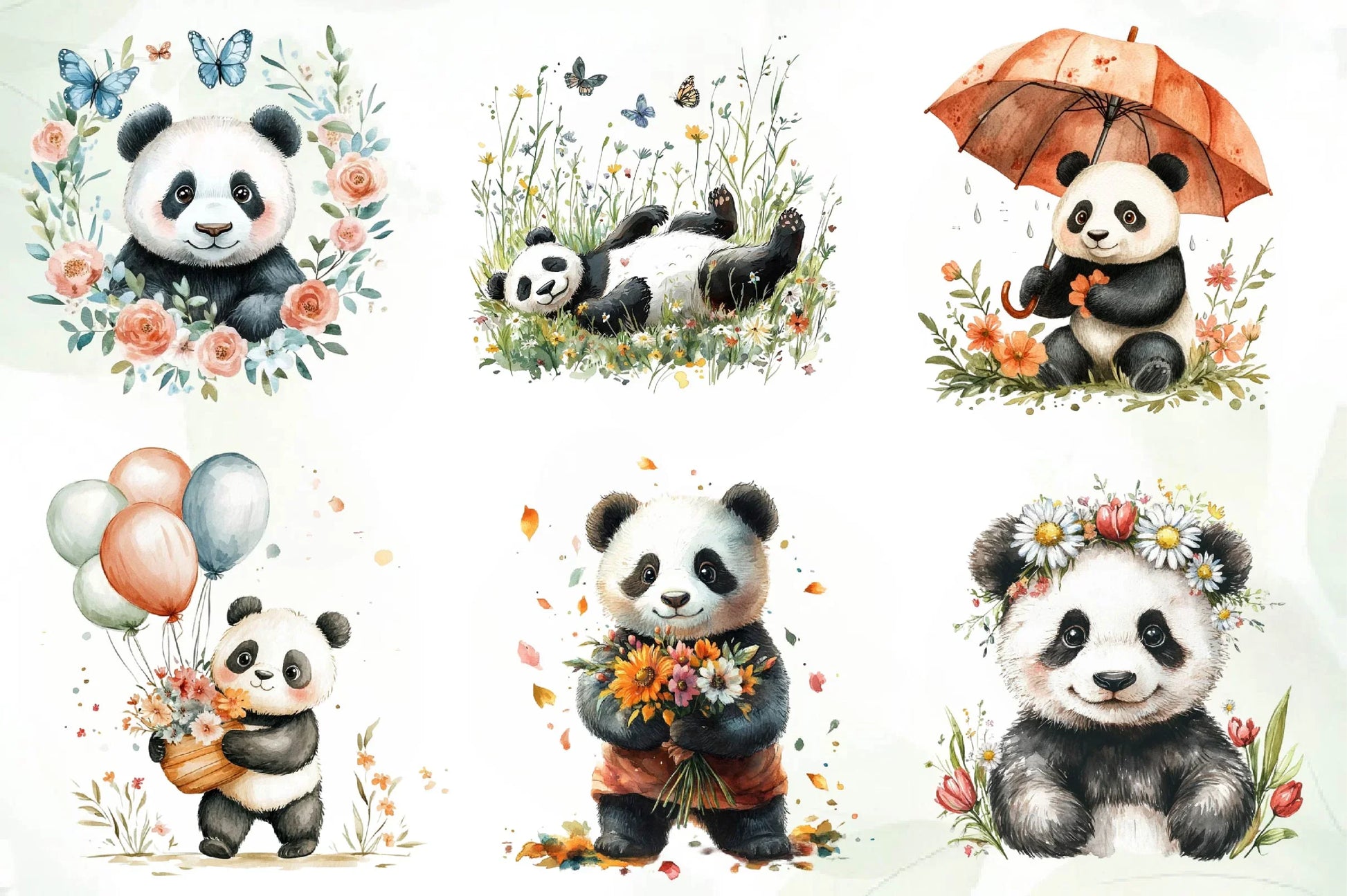 Cute Spring Panda Clipart Bundle - CraftNest - Digital Crafting and Art